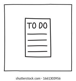 Doodle to-do list icon or logo, hand drawn with thin black line.