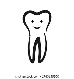 Doodle tooth icon isolated on white. Kids hand drawing art line. Sketch vector stock illustration. EPS 10
