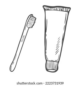 Doodle Tooth Paste and tooth brush vector illustration, with hand drawn sketching design