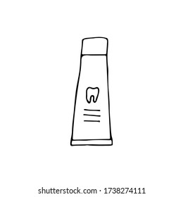 Icono del tubo de pasta dental de perro. Pasta dental dibujada a mano. Icono de dentífrico de Doodle