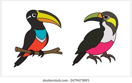 Doodle toucan clip art isolated. Animal clipart. Bird icon. Vector stock illustration. EPS 10