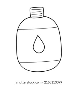 Doodle Tourist water flask. Camping water tank. Equipment for tourism, travel, hiking, sports. Outline black and white vector illustration isolated on a white background.