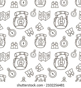 Doodle-Tourizm nahtloses Muster einzeln. Sketch-Abenteuer. Handgezeichnete Vektorgrafik. EPS10