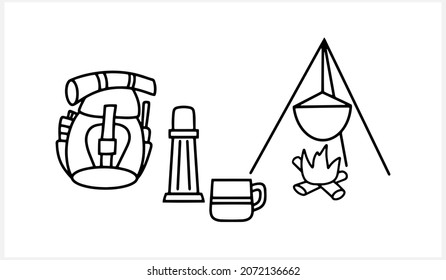 Doodle tourizm set clip art isolated. Sketch adventure. Hand drawn vector stock illustration. EPS 10