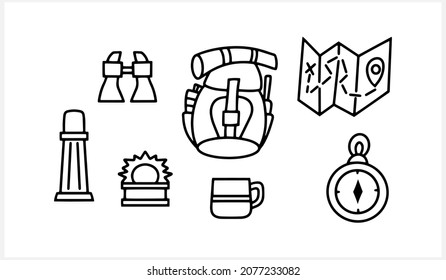 Doodle tourizm set clip art isolated. Sketch adventure. Hand drawn vector stock illustration. EPS 10