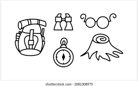 Doodle tourizm set clip art isolated. Sketch adventure. Hand drawn vector stock illustration. EPS 10