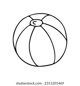 Doodle of a toy beach ball isolated on white background. Hand drawn vector illustration of inflatable ball for active outdoor play.