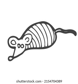 Doodle toy for a cat or dog in the shape of a mouse. Accessories for pets. An element from the doodles set drawn by hand. Isolated illustration on a white background.