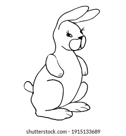 Doodle toy hare on a white background.Vector toy can be used in children's coloring books, books, dishes,textiles, packaging.