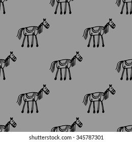 Doodle Toy horse seamless pattern background