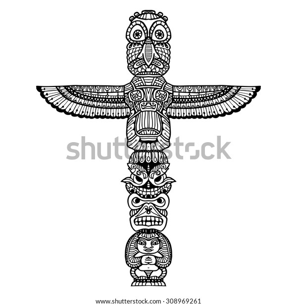 Doodle Traditional Indian Religious Totem Isolated Stock Vector ...