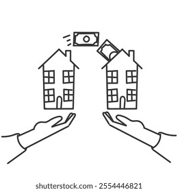 doodle transfer money from house to another house icon symbol 