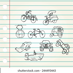 doodle transport icon on paper