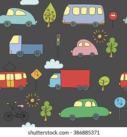 Doodle transport seamless pattern