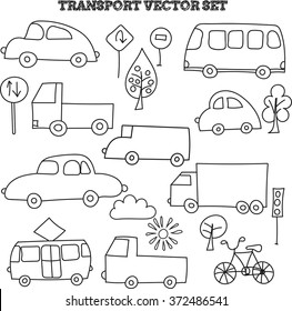 Doodle transport set. Vector illustration