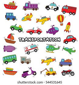 Doodle Transportation Design Vector.