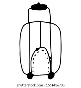 Doodle travel suitcase on isolated white background. Stock vector illustration.