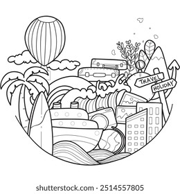 Doodle Traveling Backpacker Coloring Page