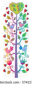 Doodle tree with birds in love.