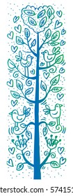 Doodle tree with birds in love.