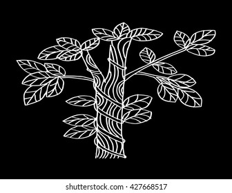 Doodle tree black and white.Hand drawing illustration