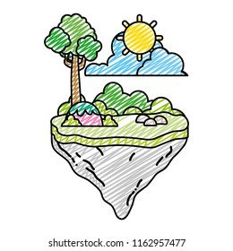 doodle tree with bushes plant in the float island