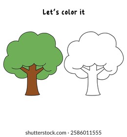 Doodle tree clip art vector isolated on white background. Tree coloring pages worksheets for kids activity printable. Trace and color tree. 