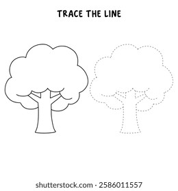 Doodle tree clip art vector isolated on white background. Tree coloring pages worksheets for kids activity printable. Trace and color tree. 