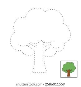 Doodle tree clip art vector isolated on white background. Tree coloring pages worksheets for kids activity printable. Trace and color tree. 