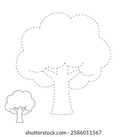 Doodle tree clip art vector isolated on white background. Tree coloring pages worksheets for kids activity printable. Trace and color tree. 