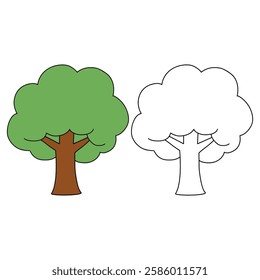 Doodle tree clip art vector isolated on white background. Tree coloring pages worksheets for kids activity printable. Trace and color tree. 