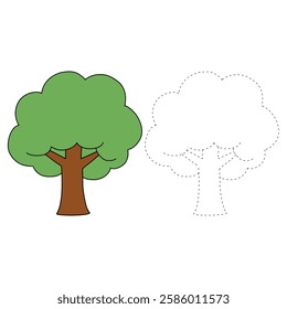 Doodle tree clip art vector isolated on white background. Tree coloring pages worksheets for kids activity printable. Trace and color tree. 