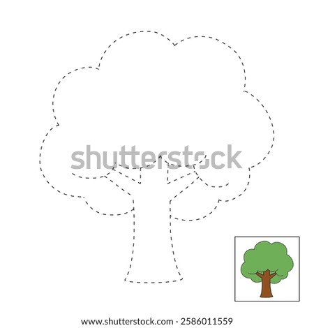 Doodle tree clip art vector isolated on white background. Tree coloring pages worksheets for kids activity printable. Trace and color tree. 