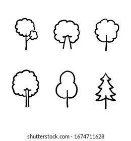 doodle tree collection icon with hand drawn style vector isolated