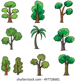 Doodle of tree different set ornament vector illustration