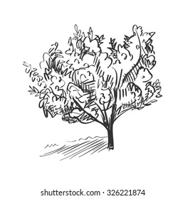 Doodle tree. Isolated in white background. Excellent vector illustration, EPS 10