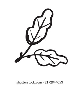 Doodle tree leaf. Fall art isolated on white. Vector illustration