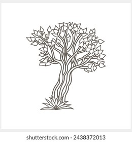Doodle árbol con icono de hoja aislado. Esbozo clipart ilustración vectorial de stock. EPS 10