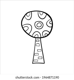 Doodle tree. Outline vector illustration isolated on white background. Cute childish drawing. 