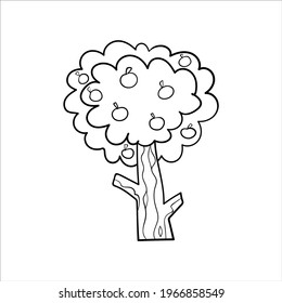 Doodle tree. Outline vector illustration isolated on white background. Cute childish drawing. 