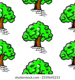 doodle tree pattern background. Tree pattern background. Seamless pattern trees background. flat illustration of tree. 