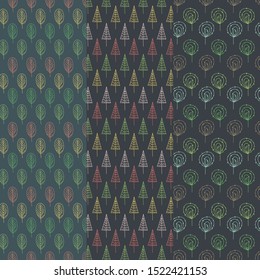 doodle tree pattern set on dark background