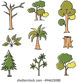 Doodle of tree set collection vector art illustration
