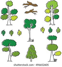 Doodle of tree set different collection vector art