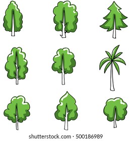 Doodle of tree set various object vector illustration