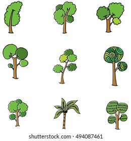 Doodle Of Tree Set Vector Art Illustration