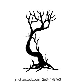 Doodle, silueta de árbol con ramas secas. Gráficos de Vector.