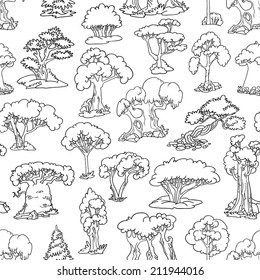Doodle trees seamless pattern