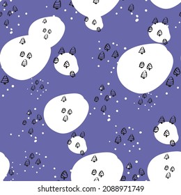 doodle trees and snow seamless vector pattern