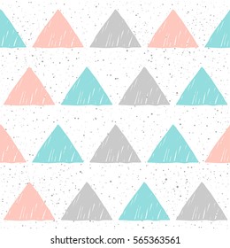 Doodle triangle seamless background. Abstract blue, grey and pink triangle pattern for card, invitation, wallpaper, album, scrapbook, holiday wrapping paper, textile fabric, garment, t-shirt etc